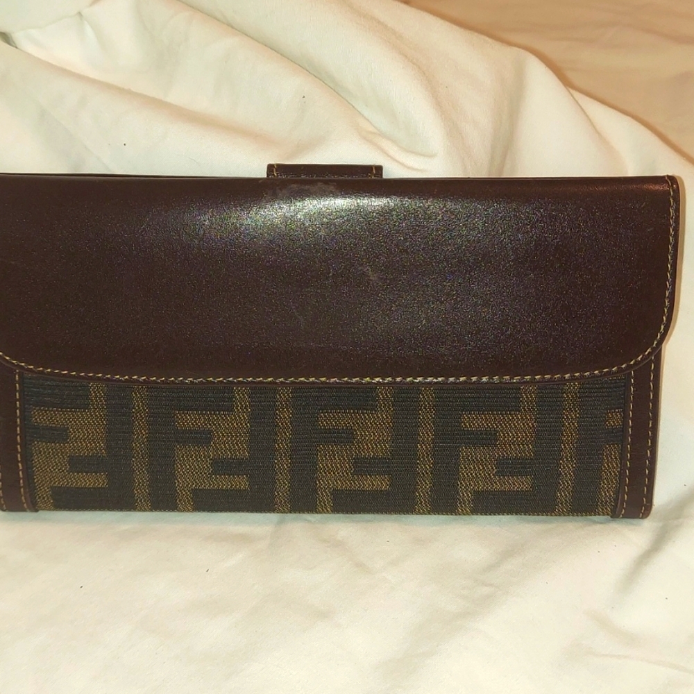 Fendi Zucca Tabbaco print Canvas long wallet GVC Authentic